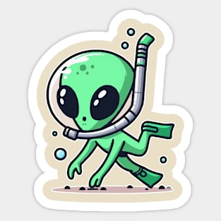 funny green alien Snorkeling Sticker